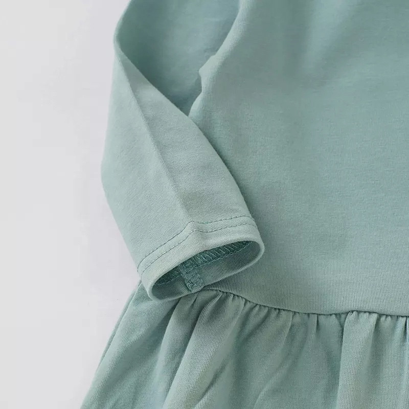 Toddler Organic Cotton Long Sleeve Knee Length 12M-4T Dresses Girl Baby Green